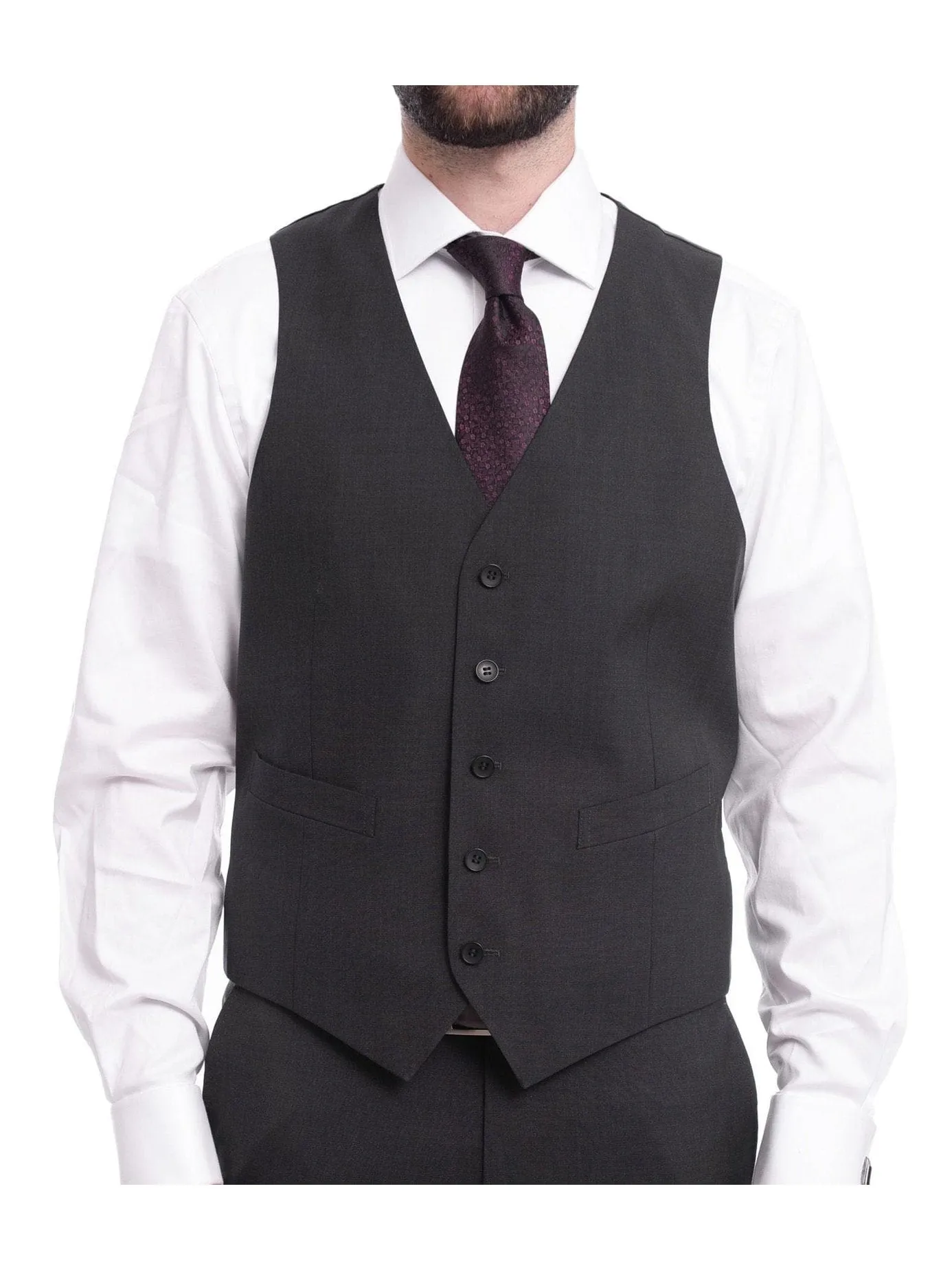 Napoli Slim Fit Solid Charcoal Two Button Half Canvassed Marzotto Wool Suit