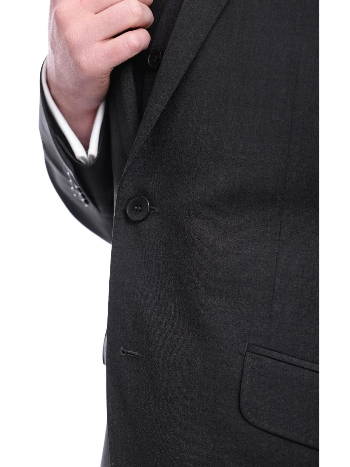 Napoli Slim Fit Solid Charcoal Two Button Half Canvassed Marzotto Wool Suit