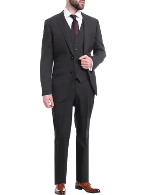 Napoli Slim Fit Solid Charcoal Two Button Half Canvassed Marzotto Wool Suit