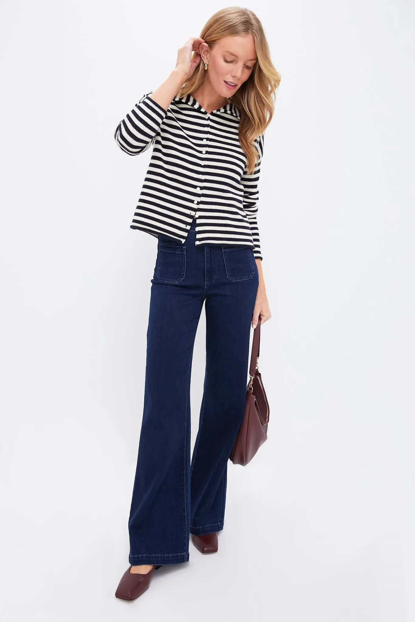 Navy Stripe Taylor Rollneck Cardigan
