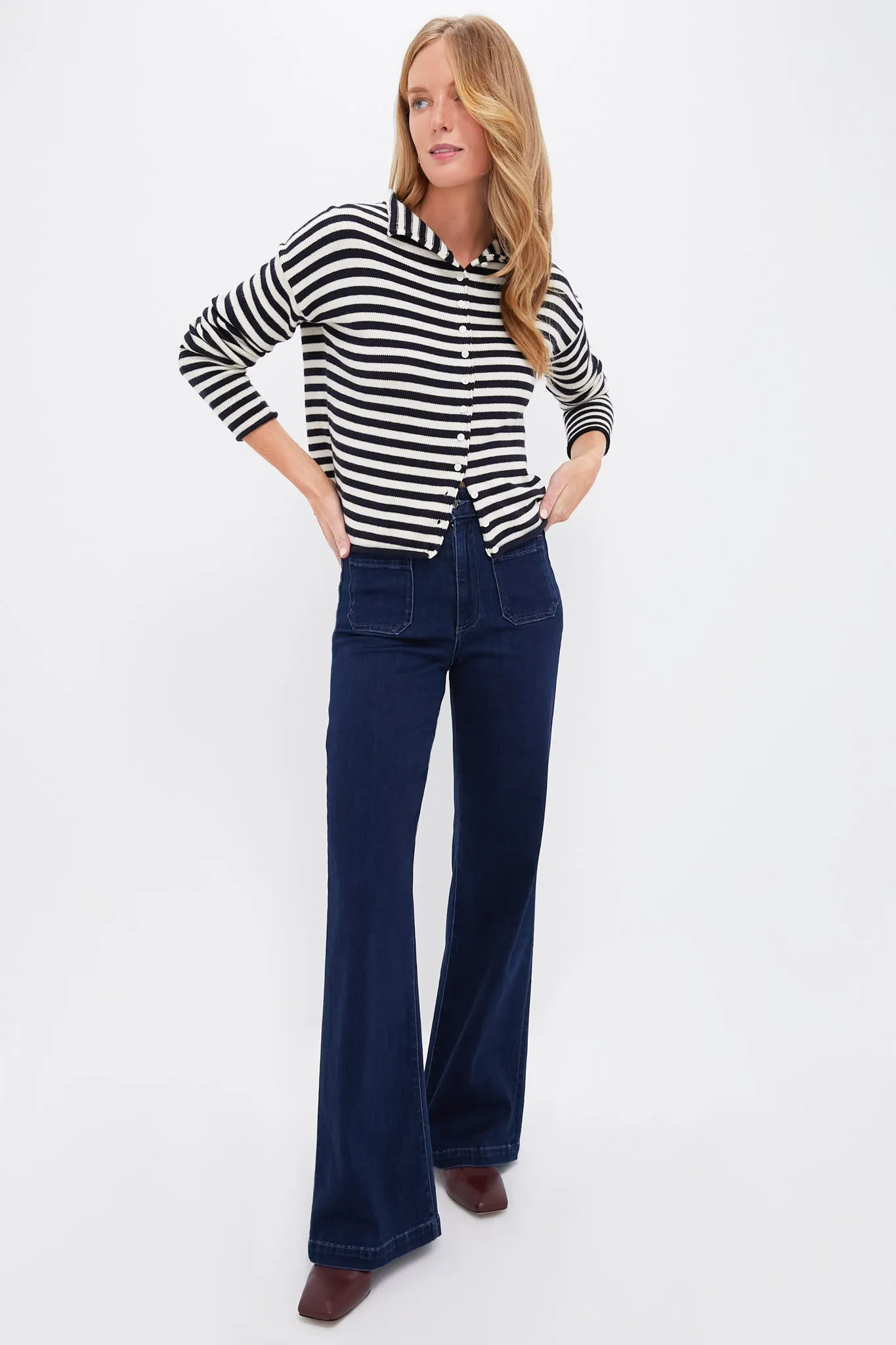 Navy Stripe Taylor Rollneck Cardigan