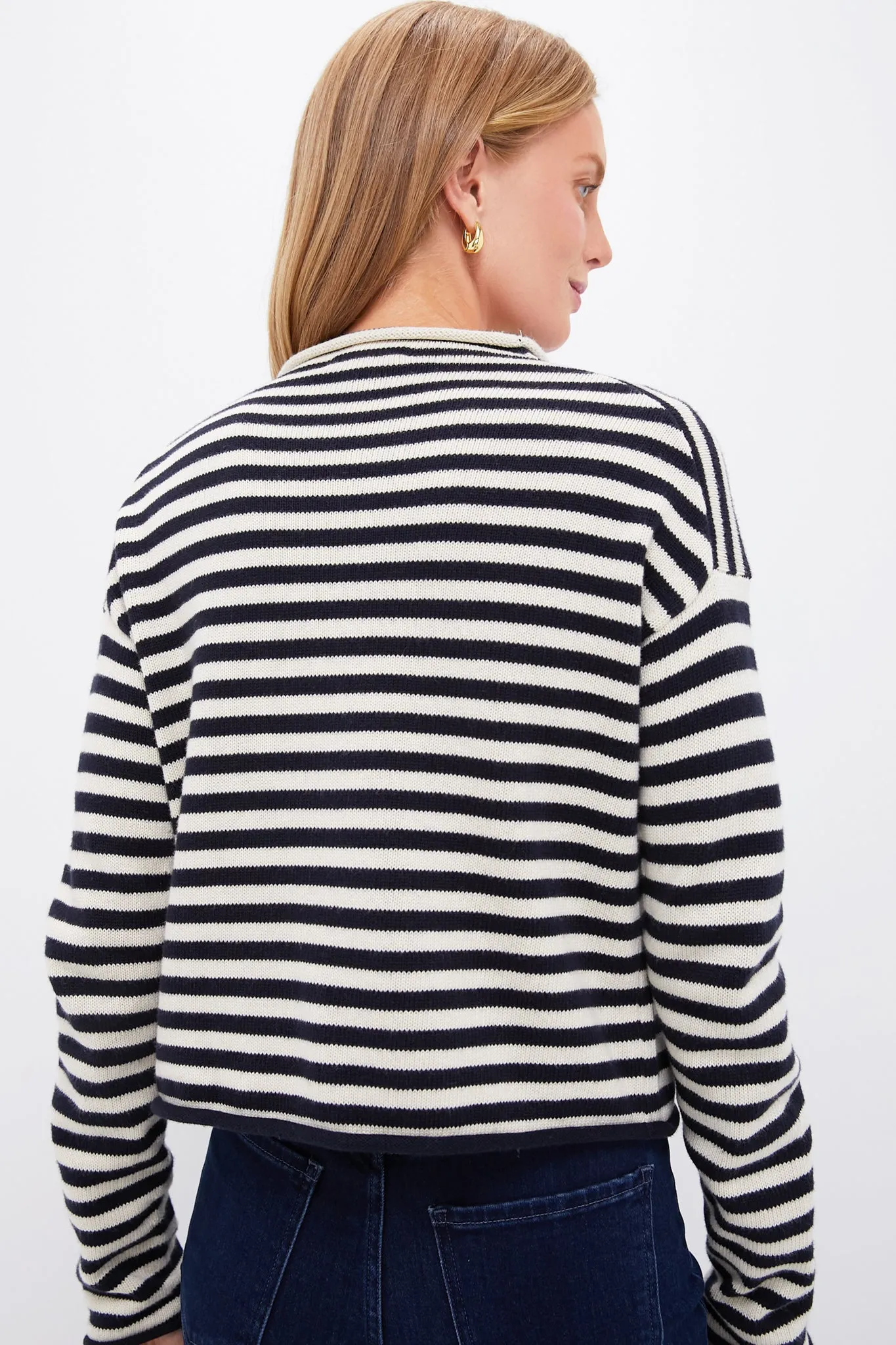 Navy Stripe Taylor Rollneck Cardigan