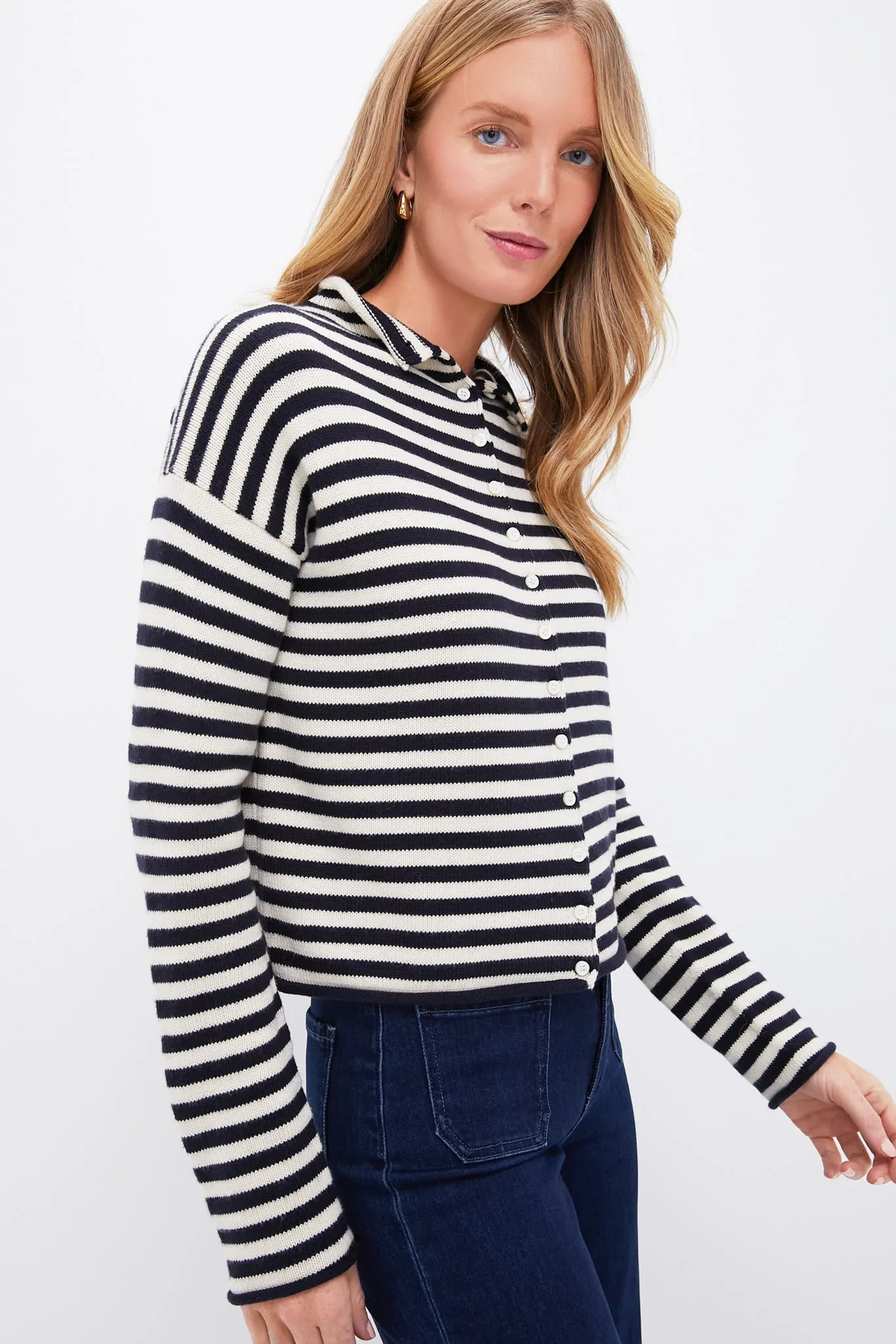 Navy Stripe Taylor Rollneck Cardigan
