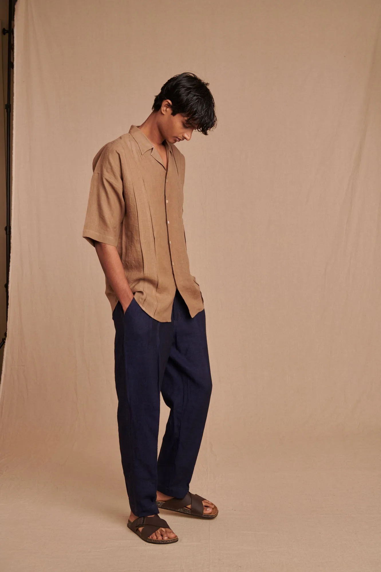 Neel Linen Denim Men's Pleated Tappered Pants