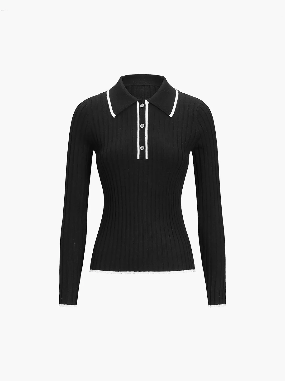 Old Money Aesthetics Trendy Polo Knit Top