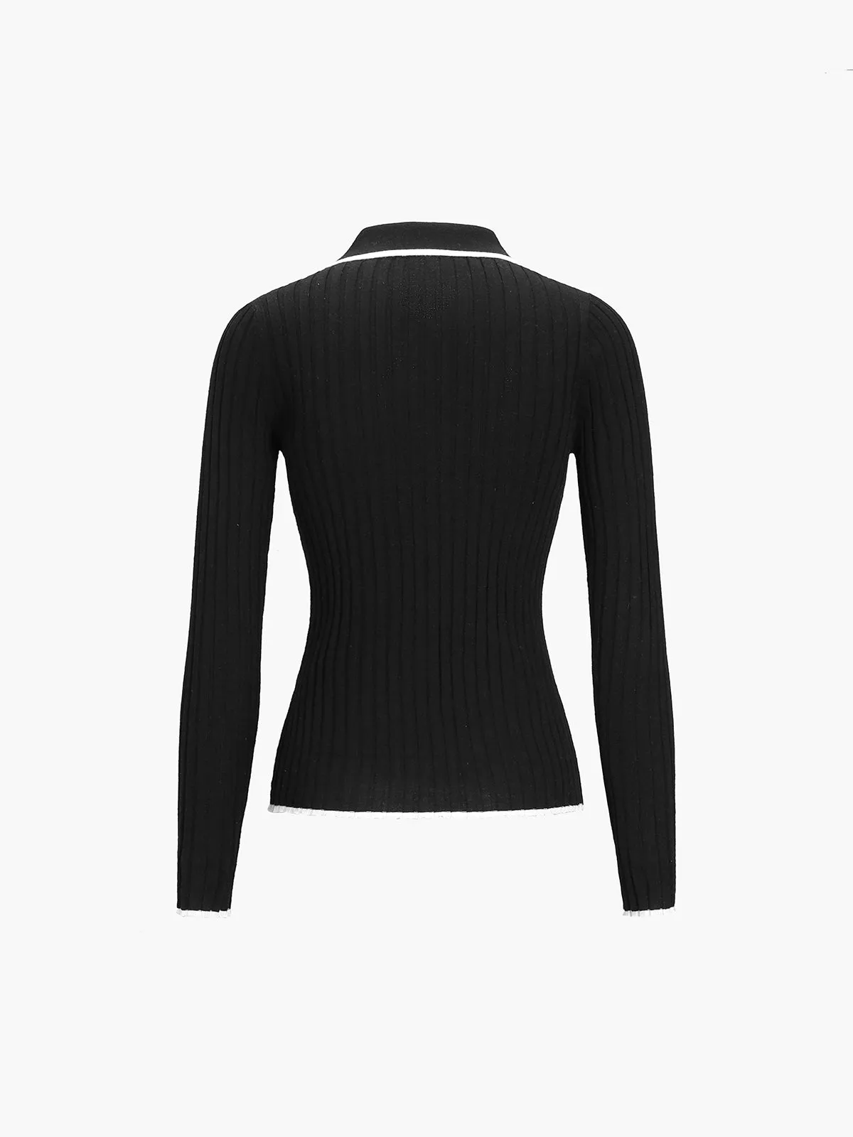 Old Money Aesthetics Trendy Polo Knit Top