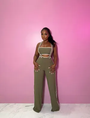 Olive Suspender Pant Set