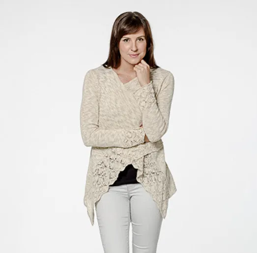 Organic Cotton Blend Lace Open Cardigan