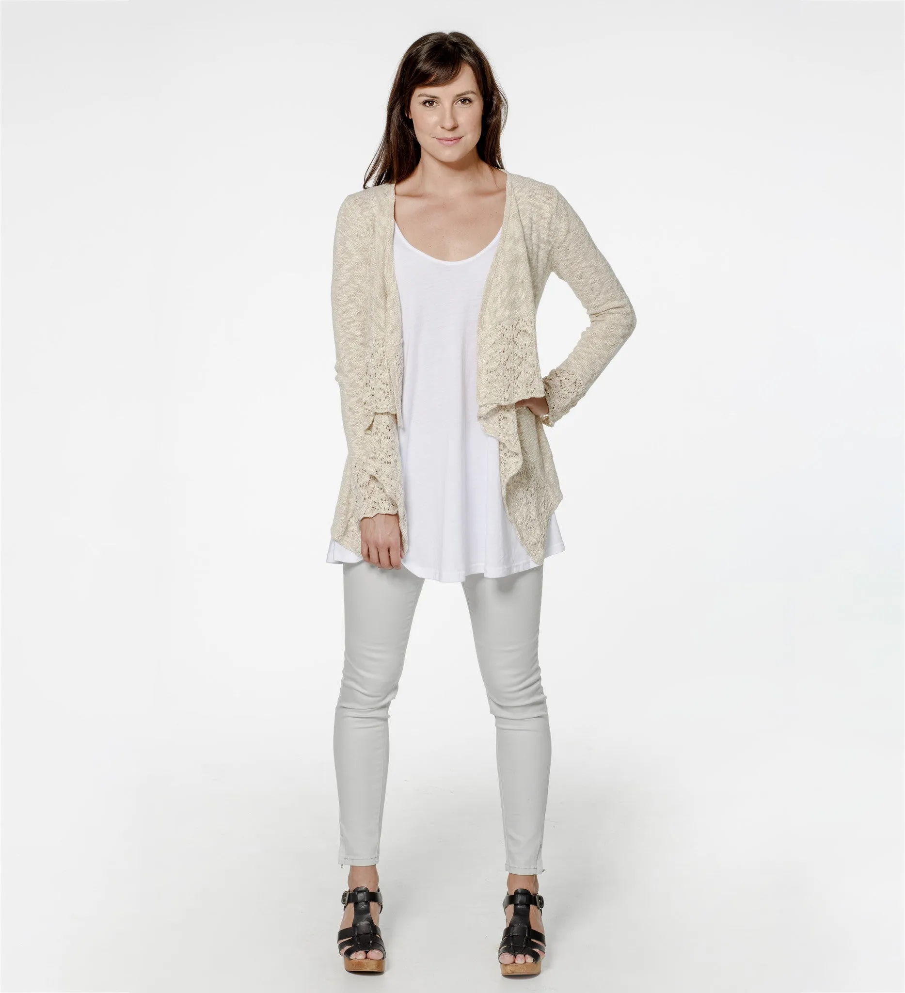 Organic Cotton Blend Lace Open Cardigan