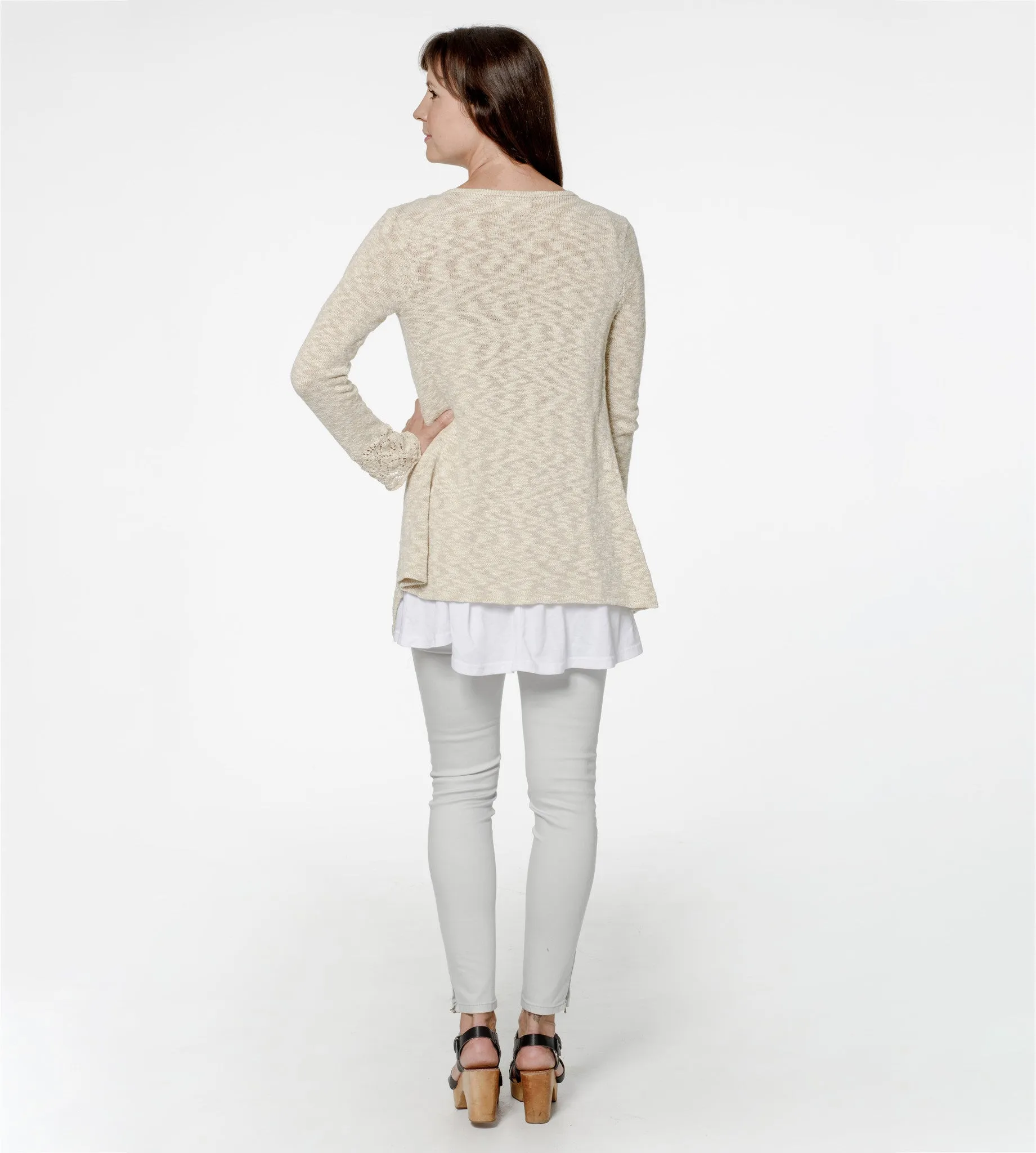 Organic Cotton Blend Lace Open Cardigan