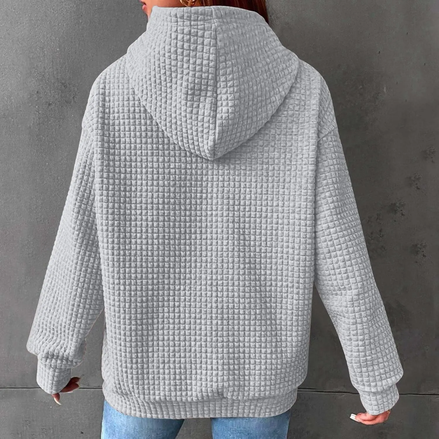 Oversized Hoodies for Women Waffle Pullover Casual Loose Fit Hooded Sweatshirt Long Sleeve Drawstring Tops