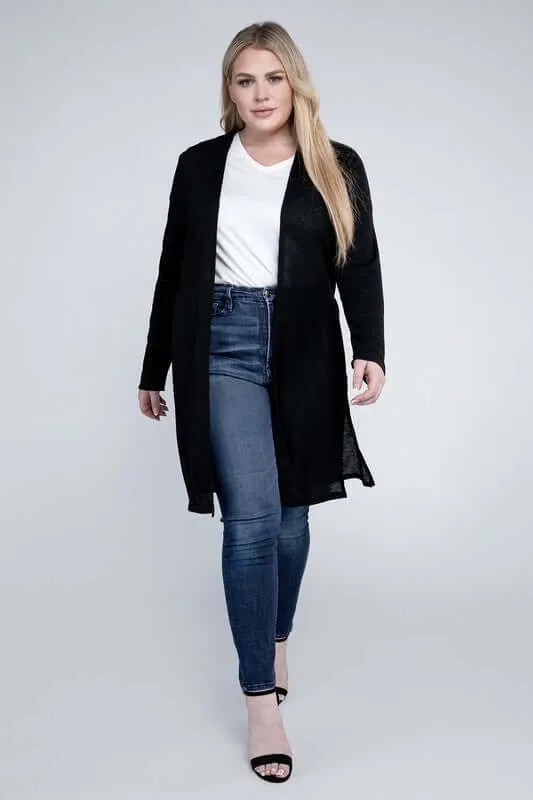 Plus size Everyday Side Slits Cardigan