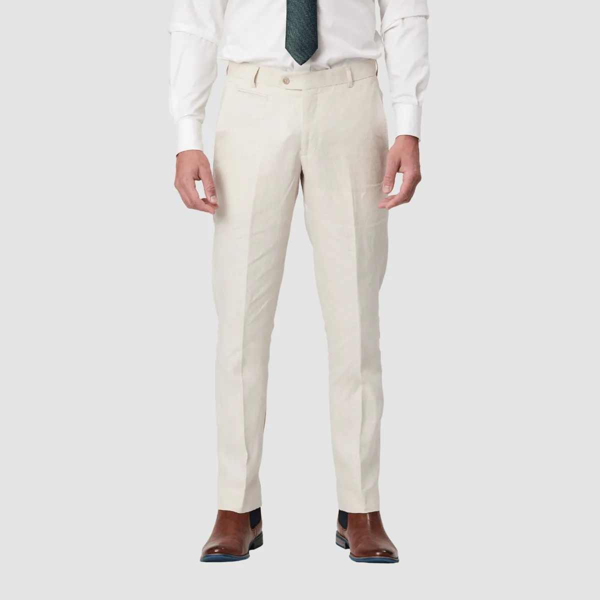 Savile Row Tailored Fit Mens Jesse Trouser in Beige Linen