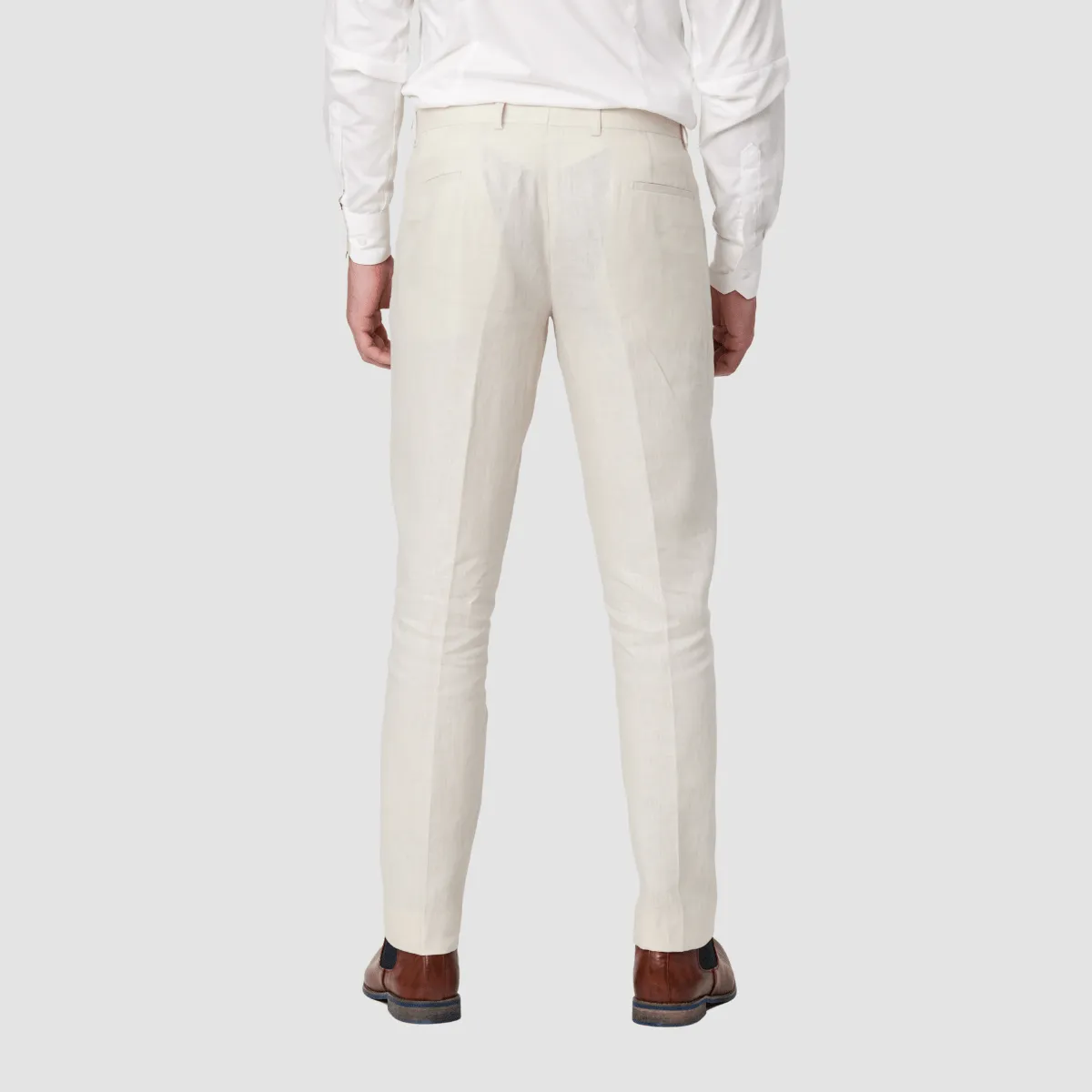 Savile Row Tailored Fit Mens Jesse Trouser in Beige Linen