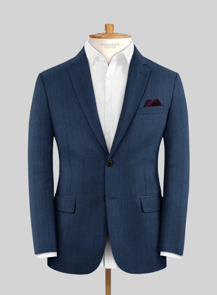 Scabal Tornado Herringbone Casa Blue Wool Suit