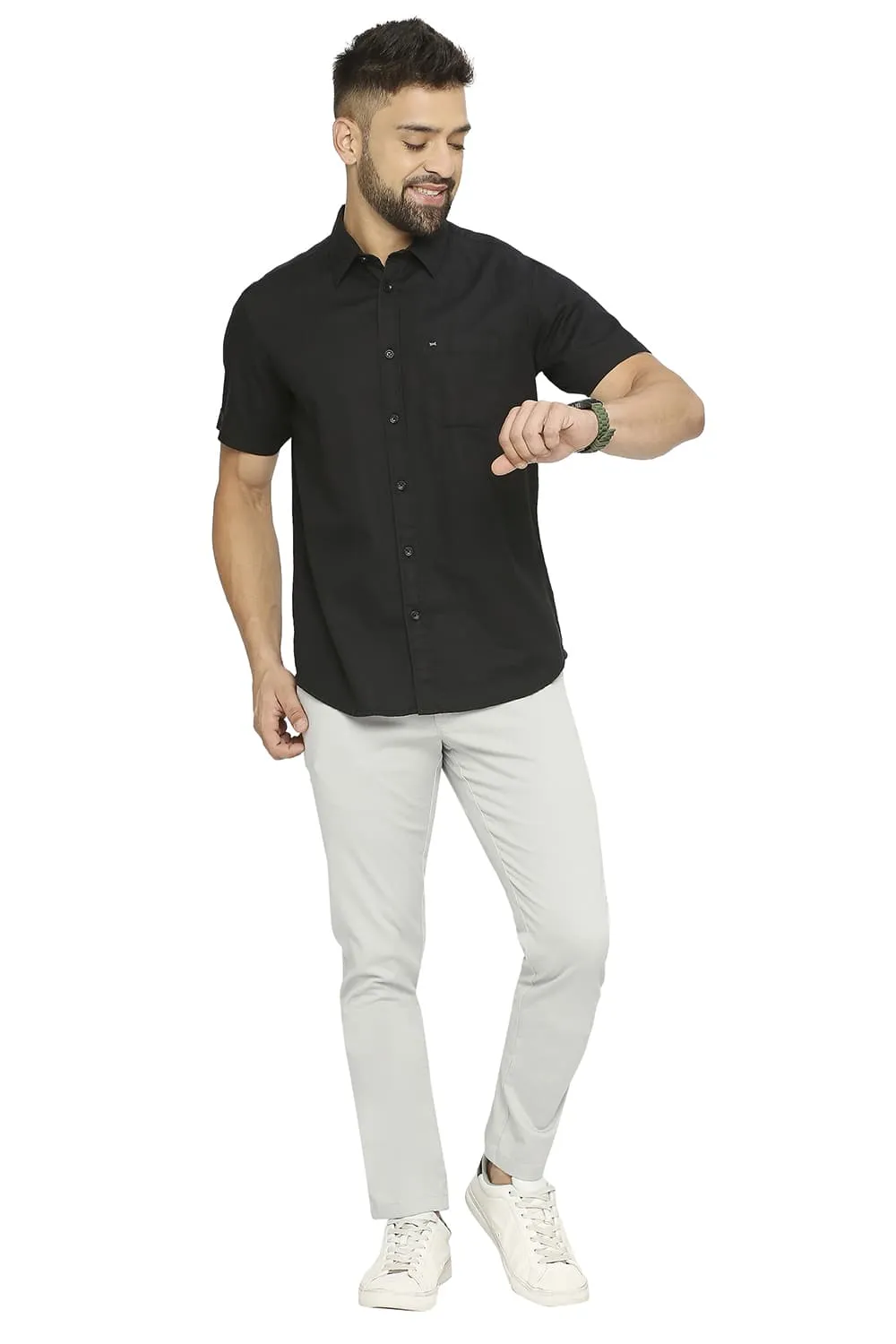Slim Fit Cotton Broken Twill Halfsleeves Shirt