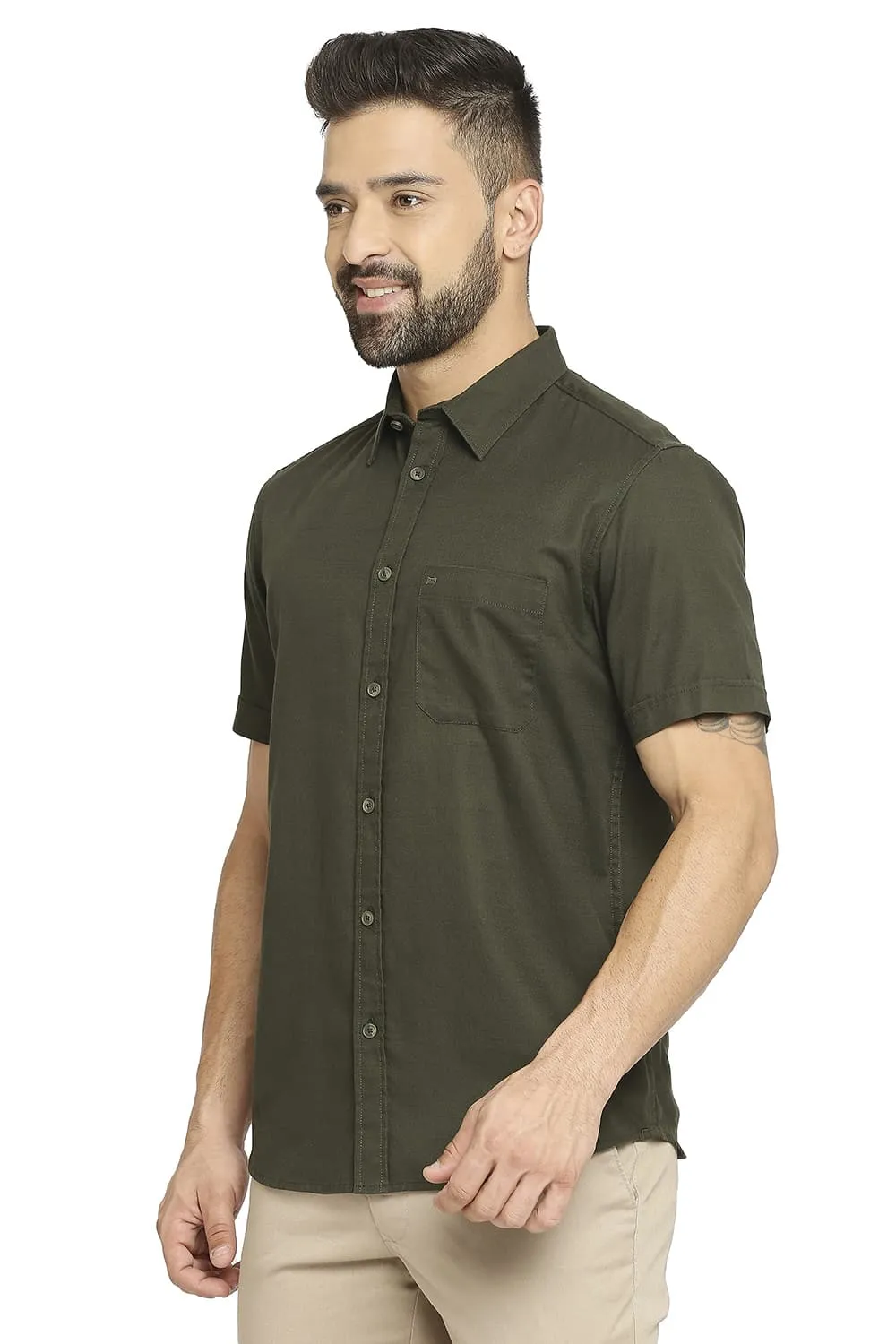 Slim Fit Cotton Broken Twill Halfsleeves Shirt