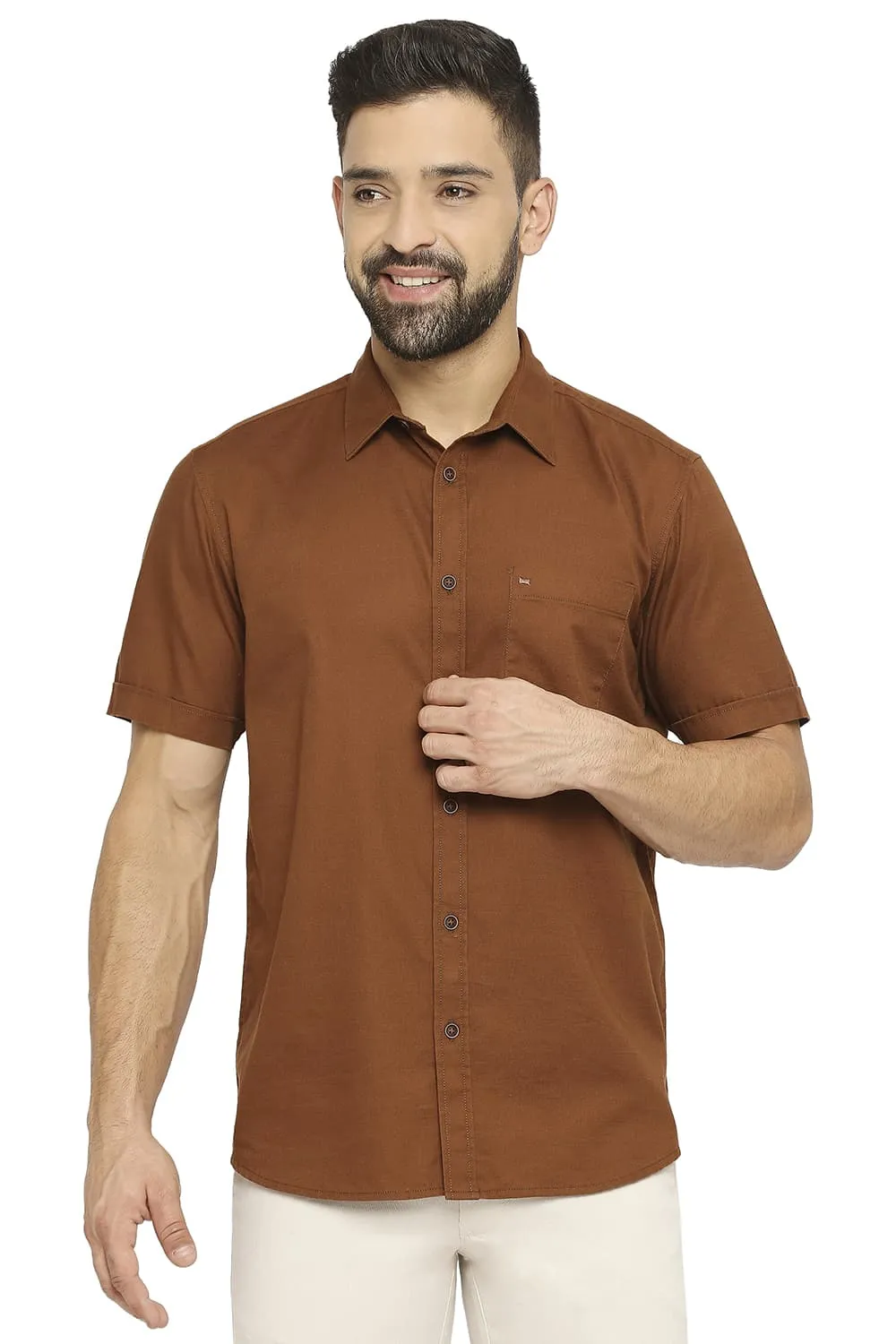 Slim Fit Cotton Broken Twill Halfsleeves Shirt
