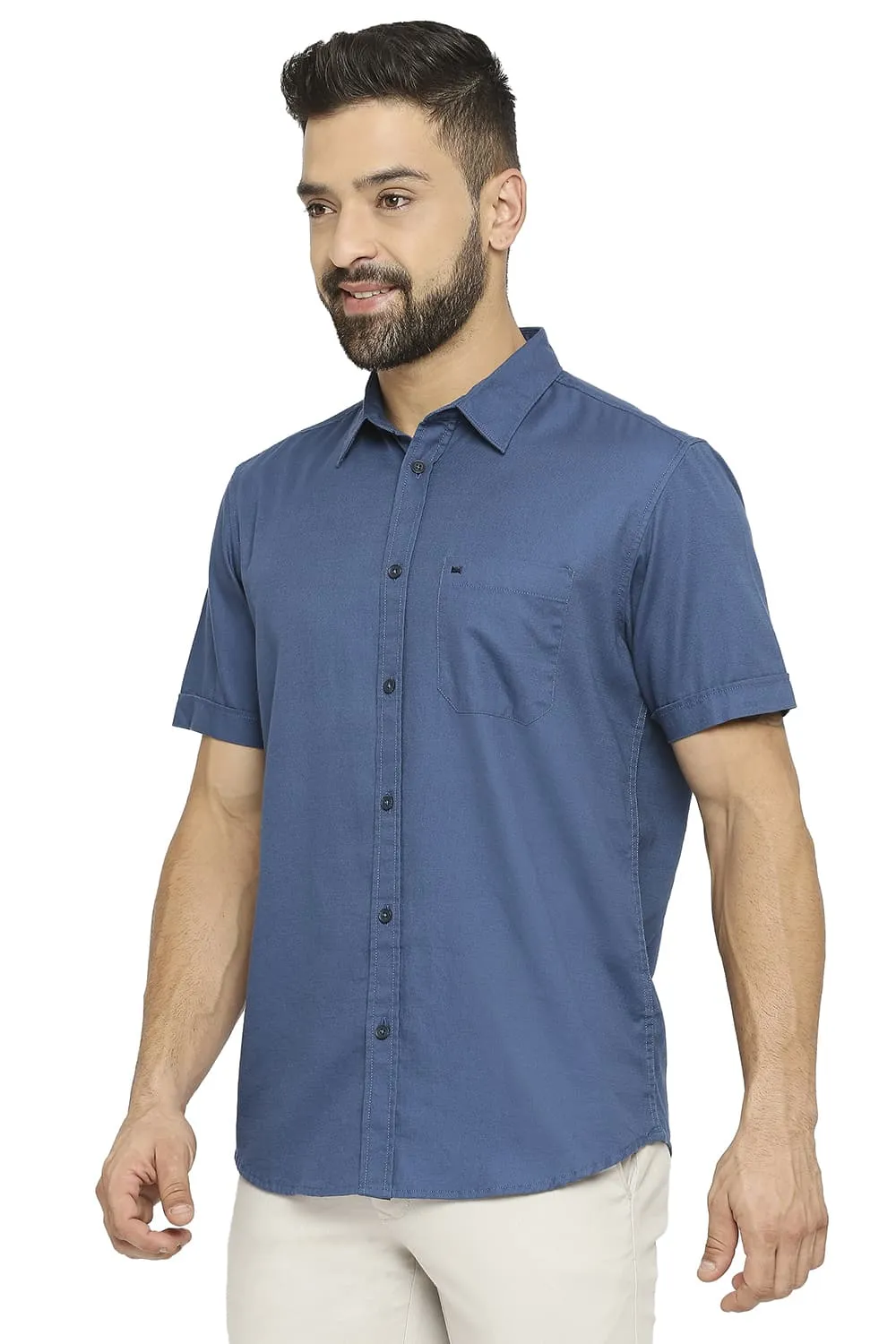 Slim Fit Cotton Broken Twill Halfsleeves Shirt