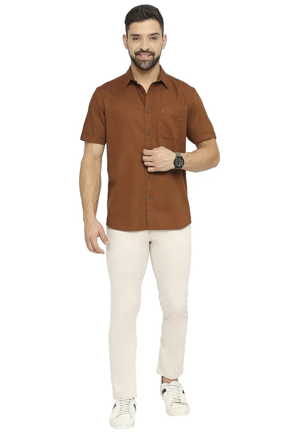 Slim Fit Cotton Broken Twill Halfsleeves Shirt