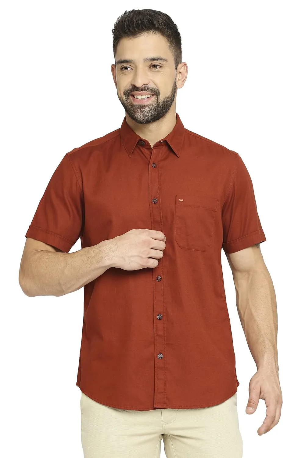 Slim Fit Cotton Broken Twill Halfsleeves Shirt