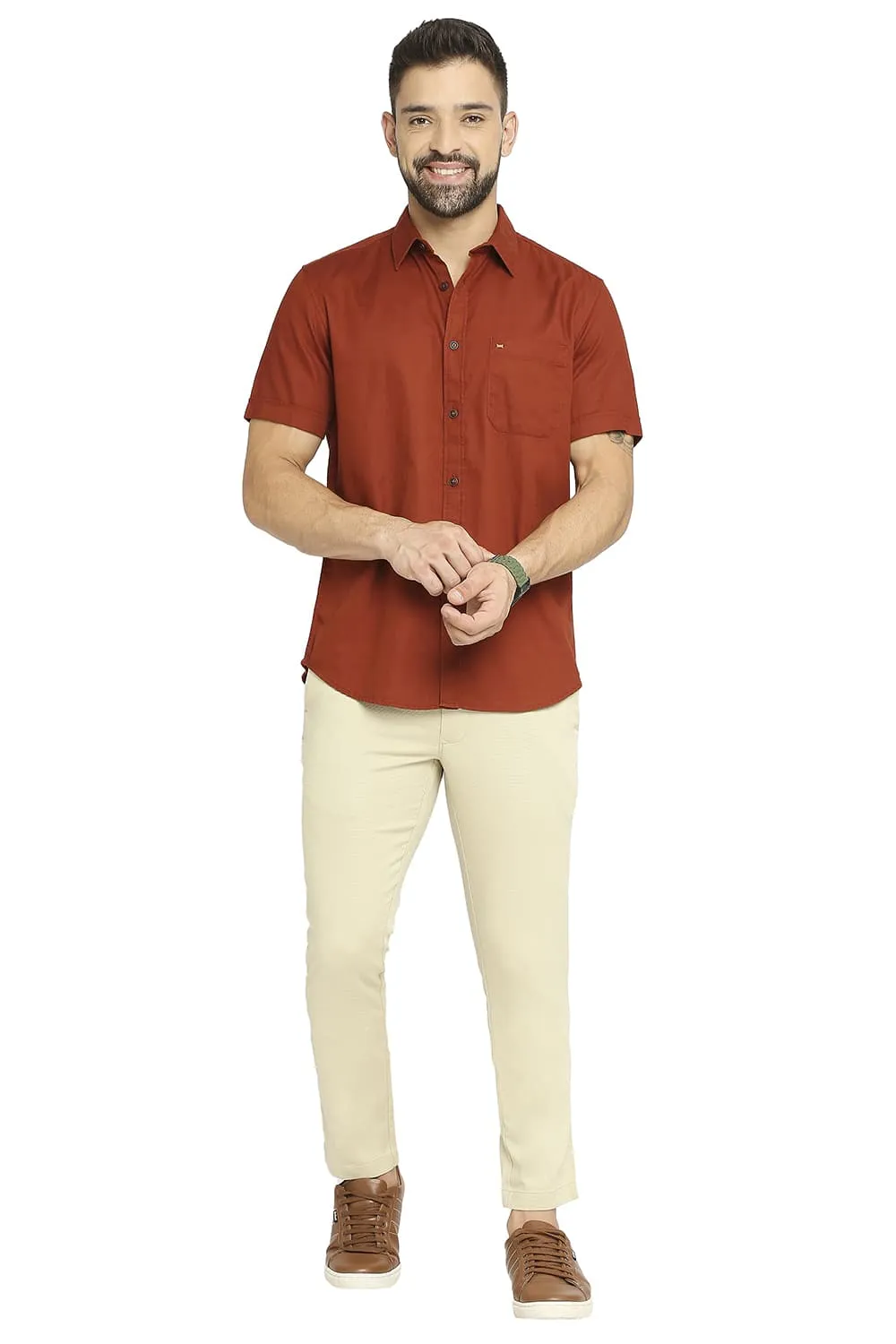 Slim Fit Cotton Broken Twill Halfsleeves Shirt