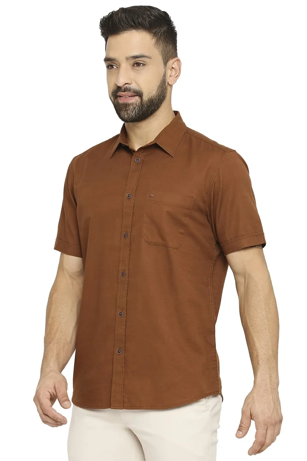 Slim Fit Cotton Broken Twill Halfsleeves Shirt