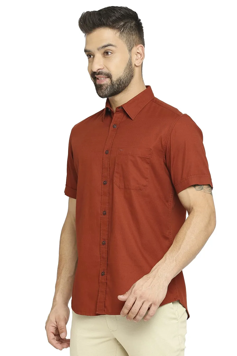 Slim Fit Cotton Broken Twill Halfsleeves Shirt