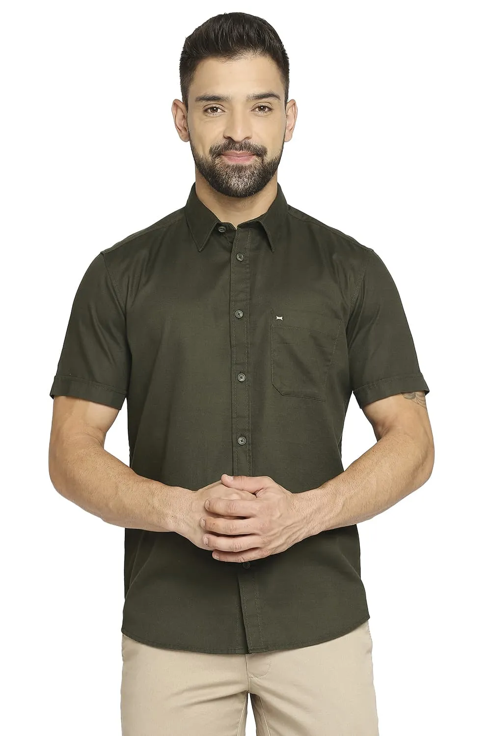 Slim Fit Cotton Broken Twill Halfsleeves Shirt