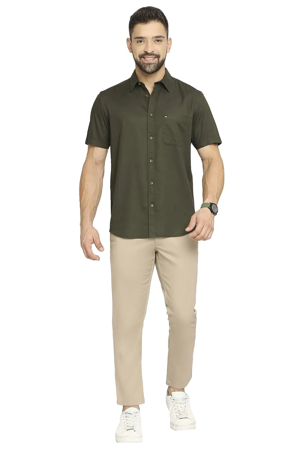 Slim Fit Cotton Broken Twill Halfsleeves Shirt