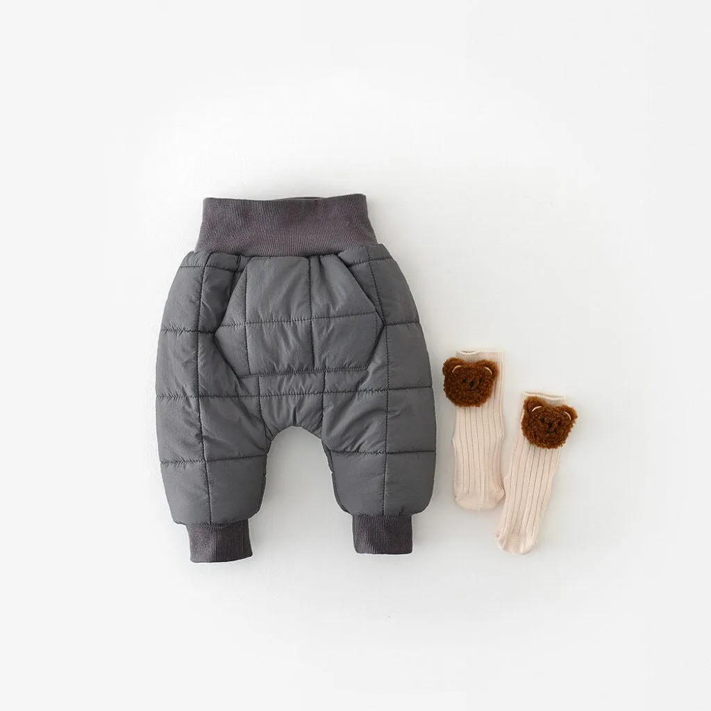 Square Quilted Plush High Waist Baby Baggy Pants