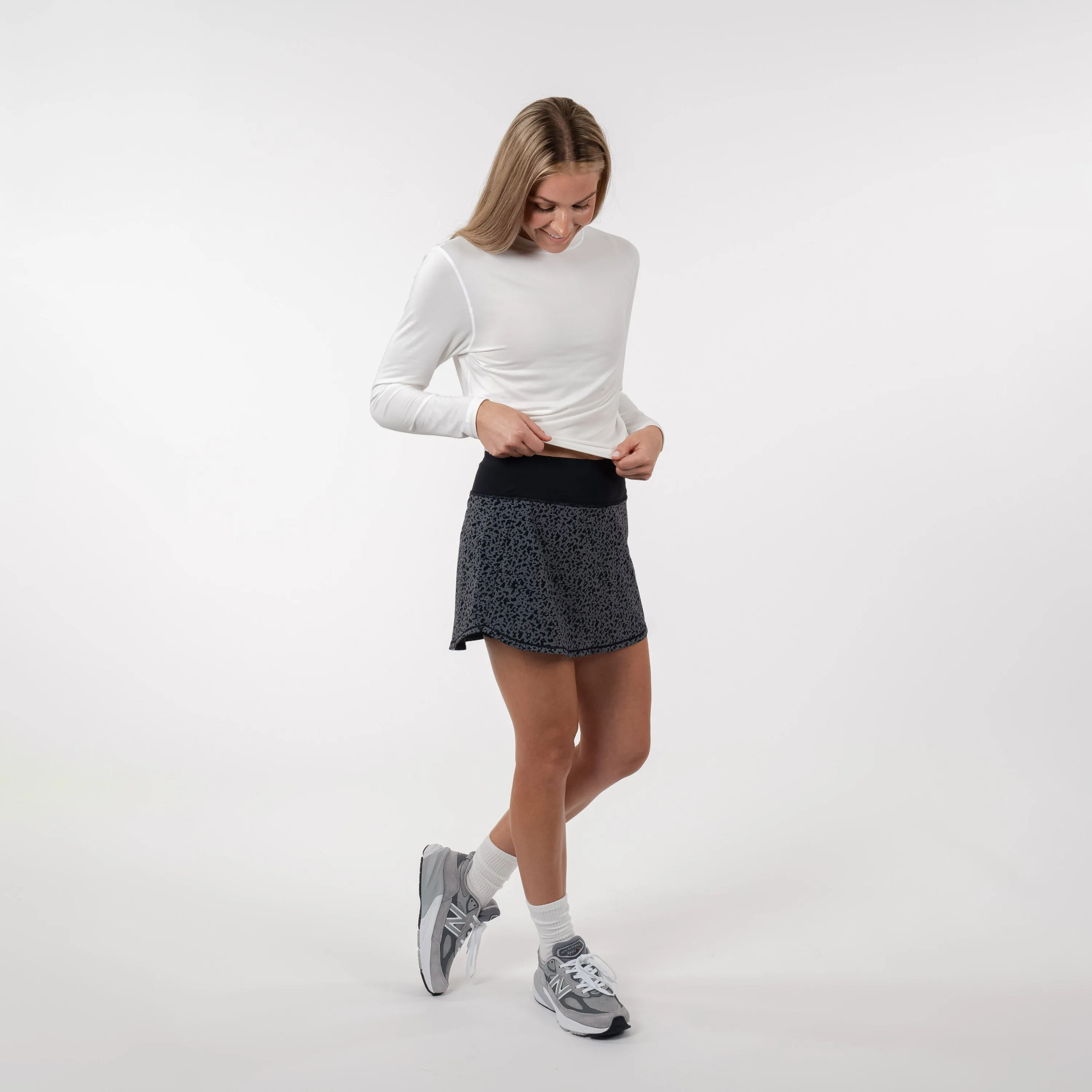 Steffi Active Skort | The Leopard Camo - Charcoal Grey/Midnight Black