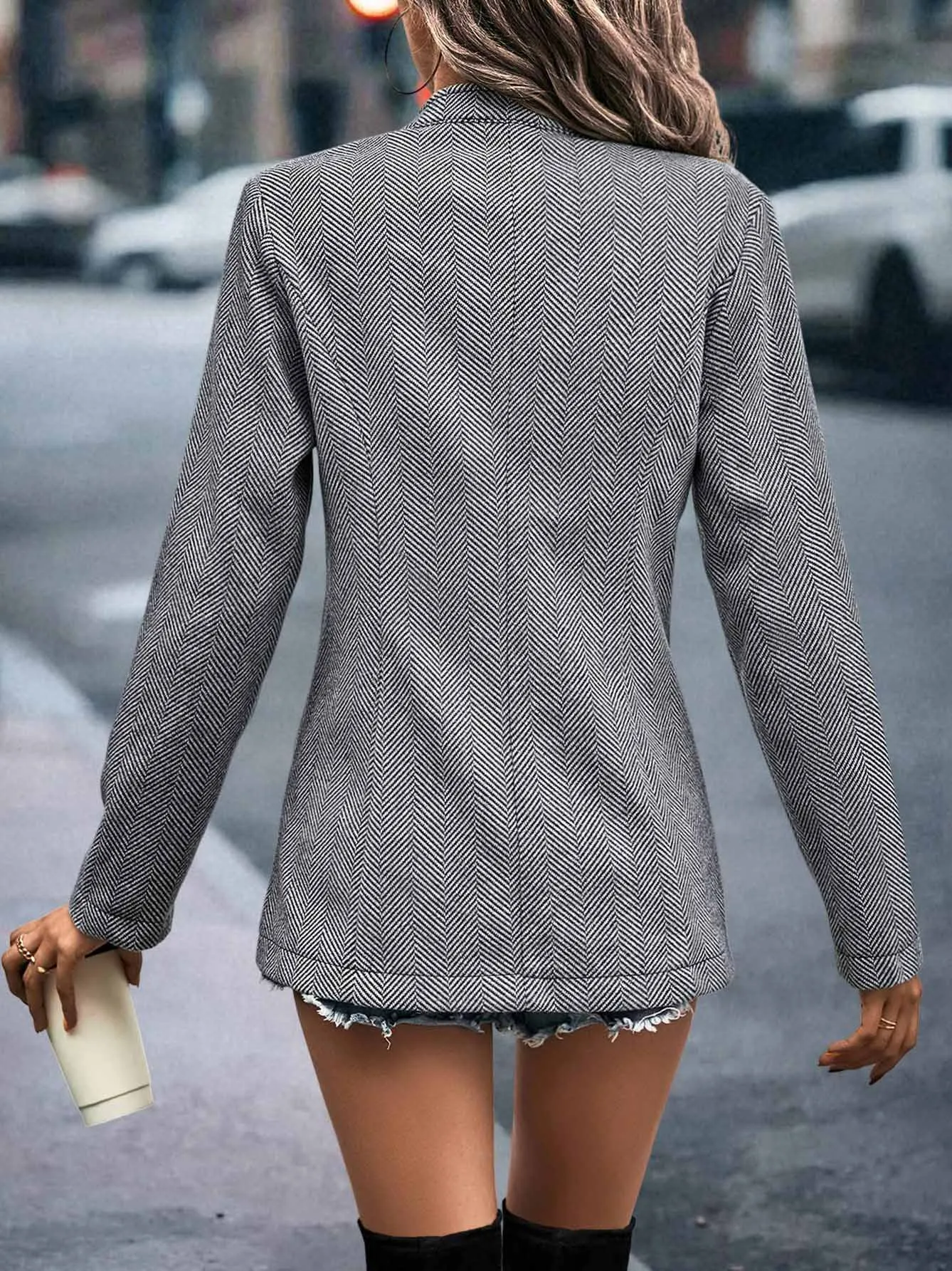 Stunncal Elegant Solid Patchwork Mandarin Collar Outerwear