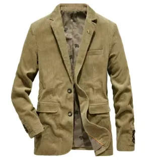Stylish Men's Corduroy Blazer with Buttoned Design
