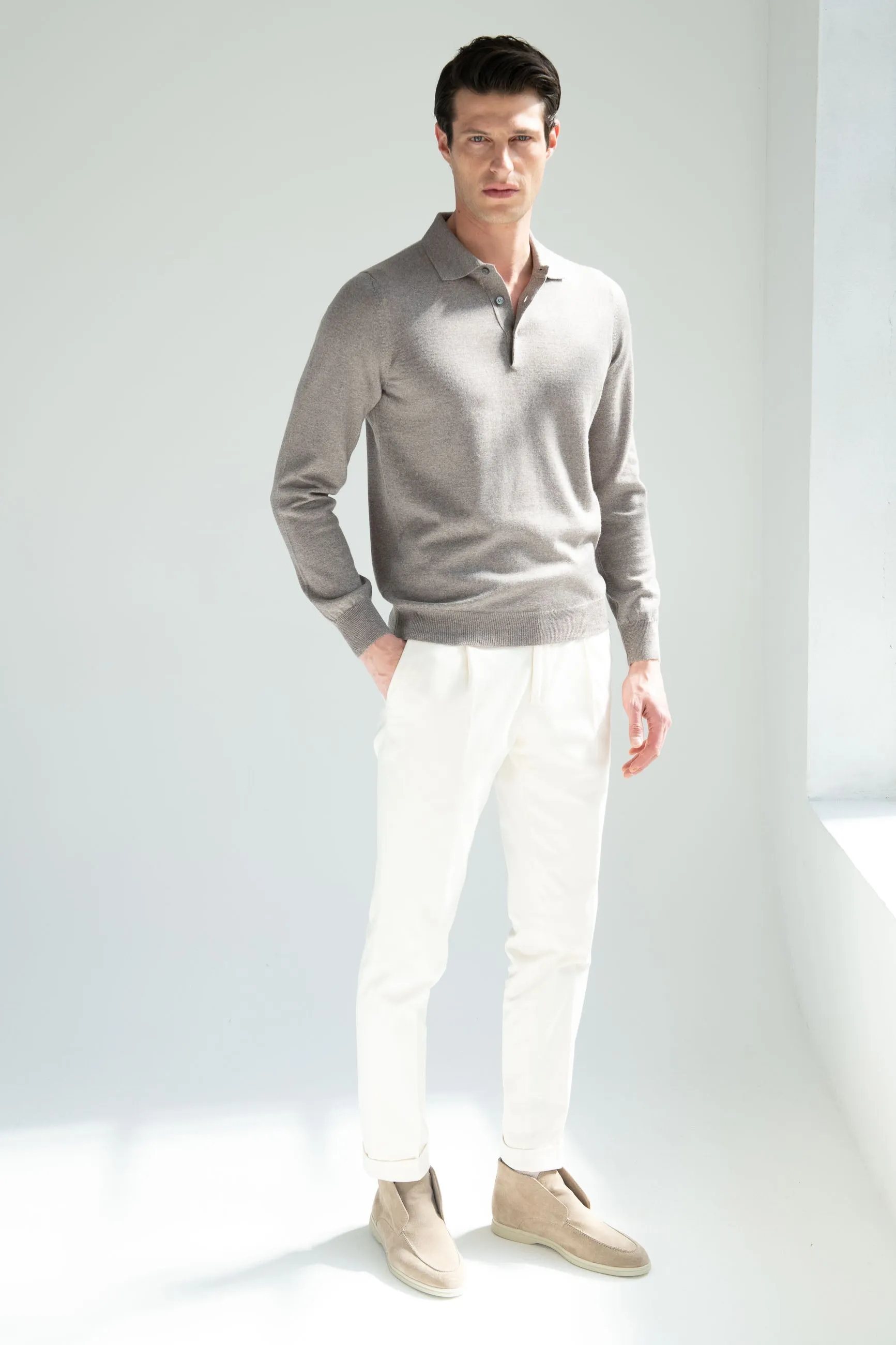Taupe Merino polo – Made in Italy