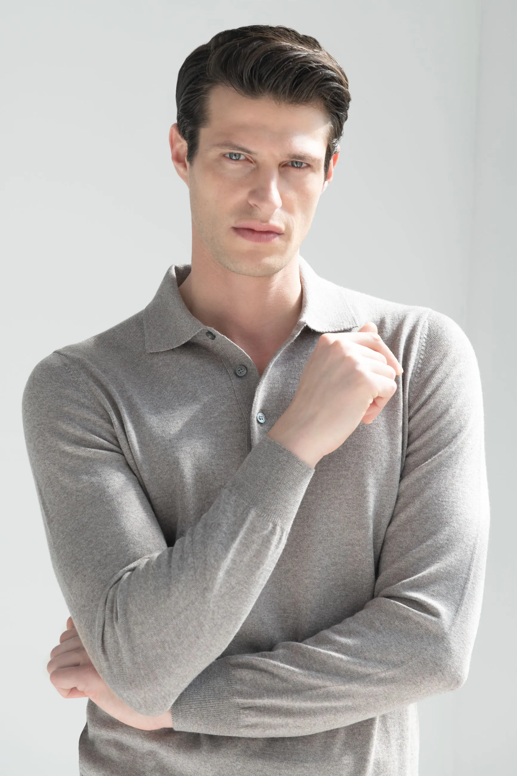 Taupe Merino polo – Made in Italy