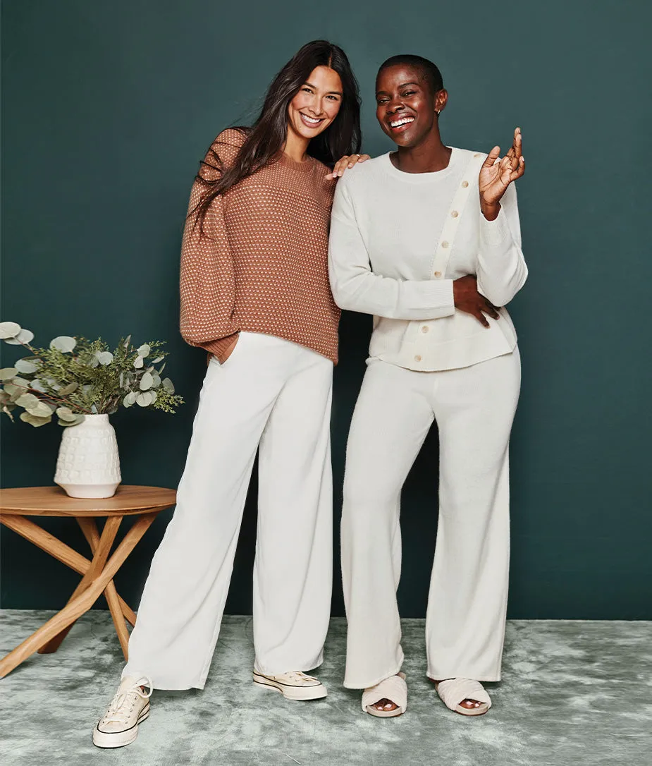The Luxe Cashmere Blend Mix Stitch Sweater - Praline & White Sand