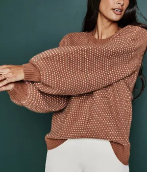 The Luxe Cashmere Blend Mix Stitch Sweater - Praline & White Sand