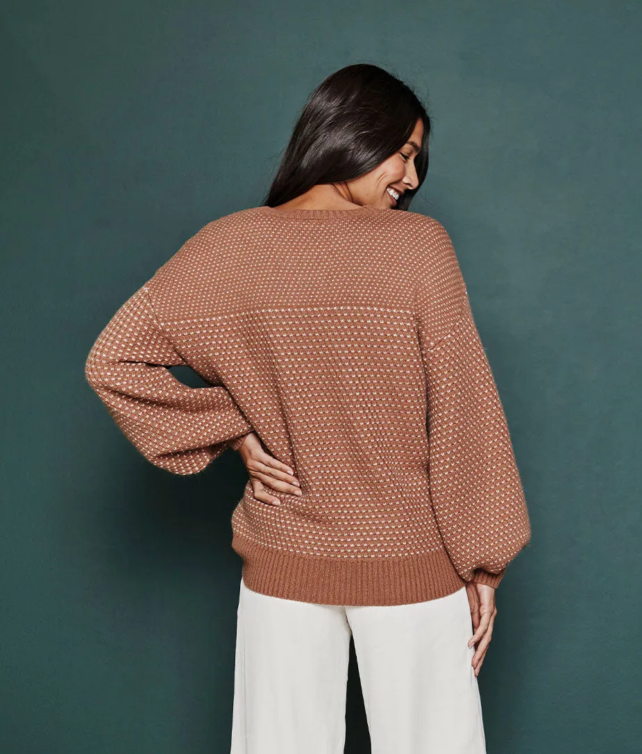 The Luxe Cashmere Blend Mix Stitch Sweater - Praline & White Sand