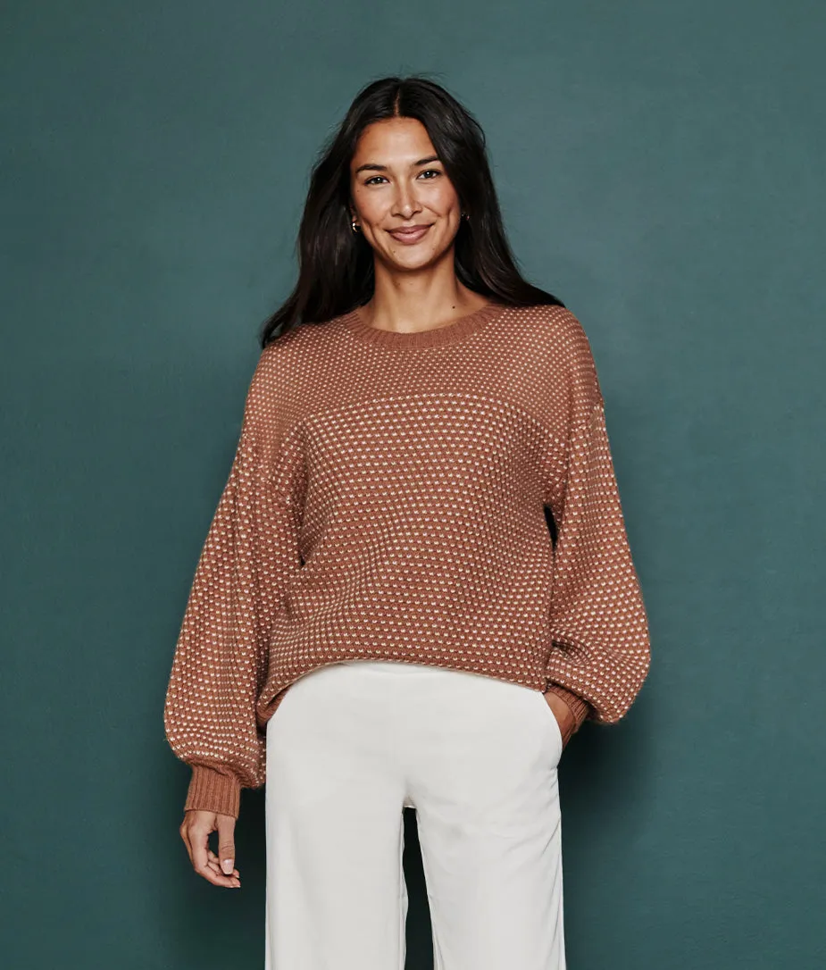 The Luxe Cashmere Blend Mix Stitch Sweater - Praline & White Sand
