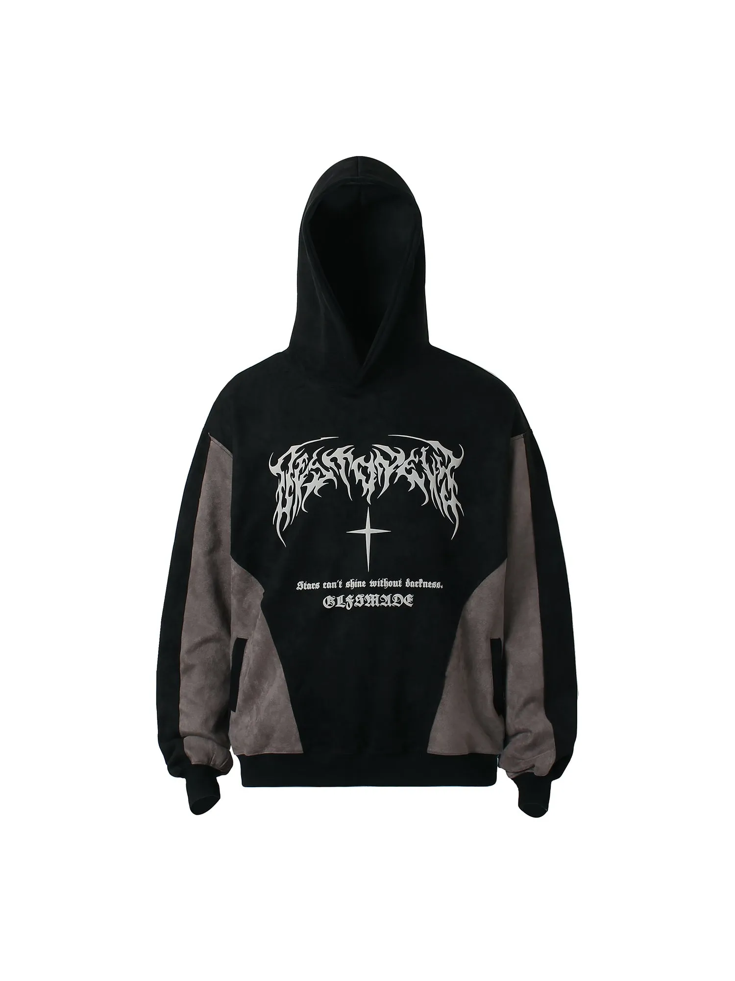 Thesupermade Flame Cross Patchwork Spliced Hoodie