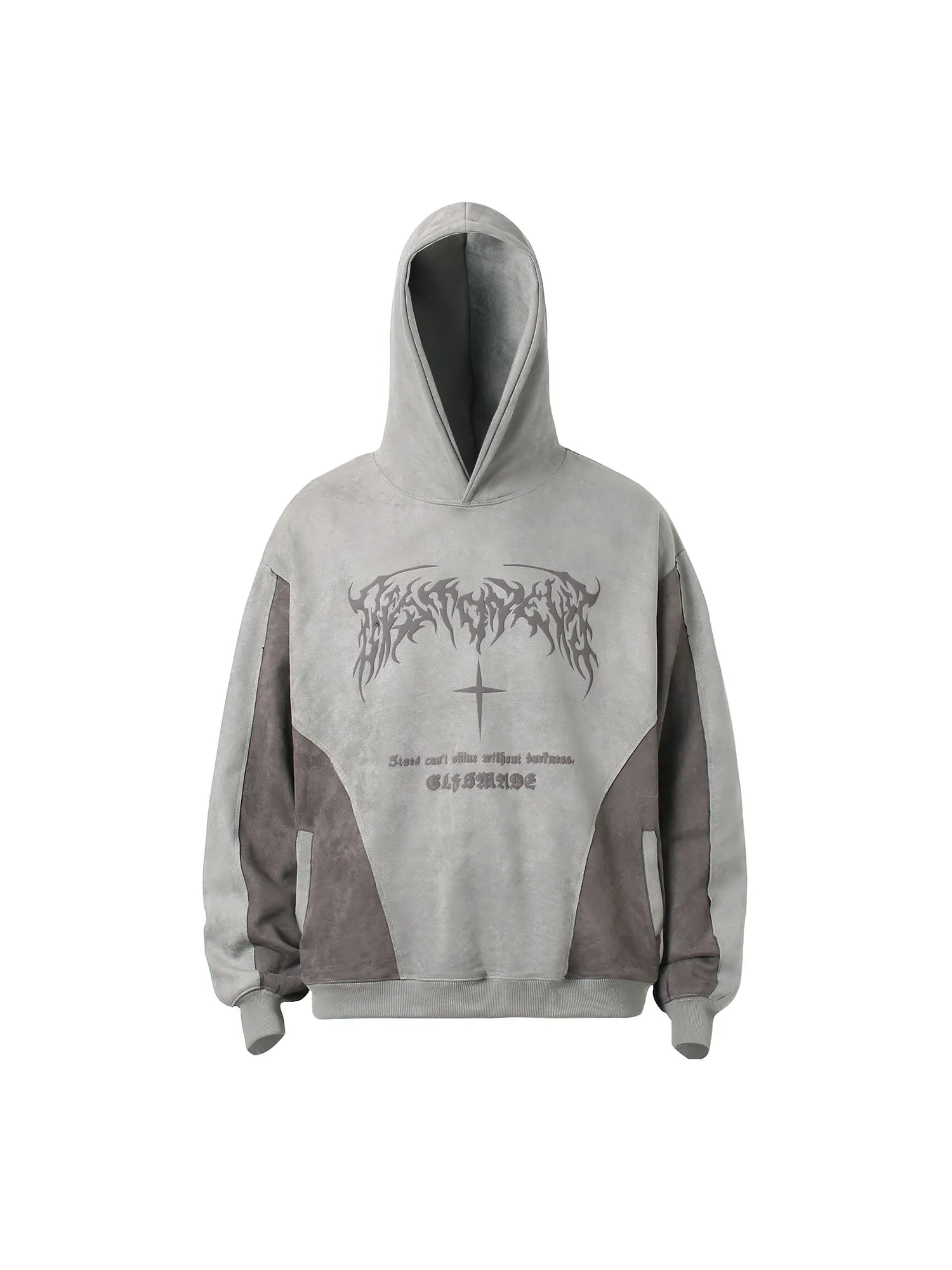 Thesupermade Flame Cross Patchwork Spliced Hoodie