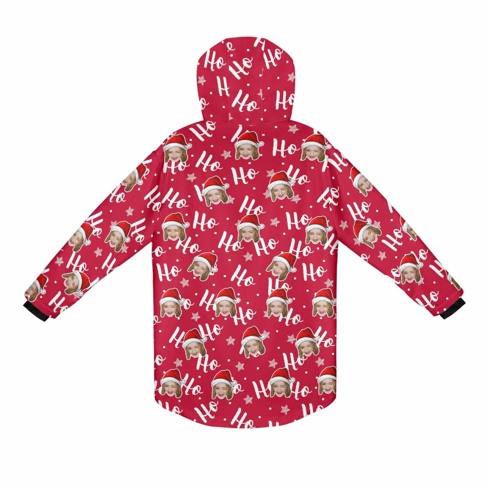 [Thick and Warm] Custom Face Ho Ho Ho Mid-length Fleece-lined Jacket Men's Full Zip Hoodie Christmas Gift