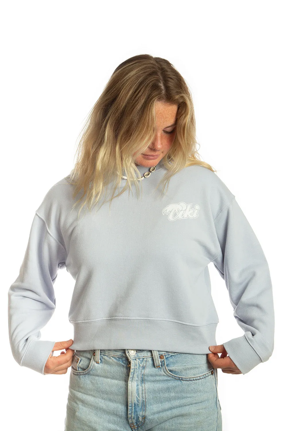 Tiki Retro Palm Crew Sweatshirt Lilac