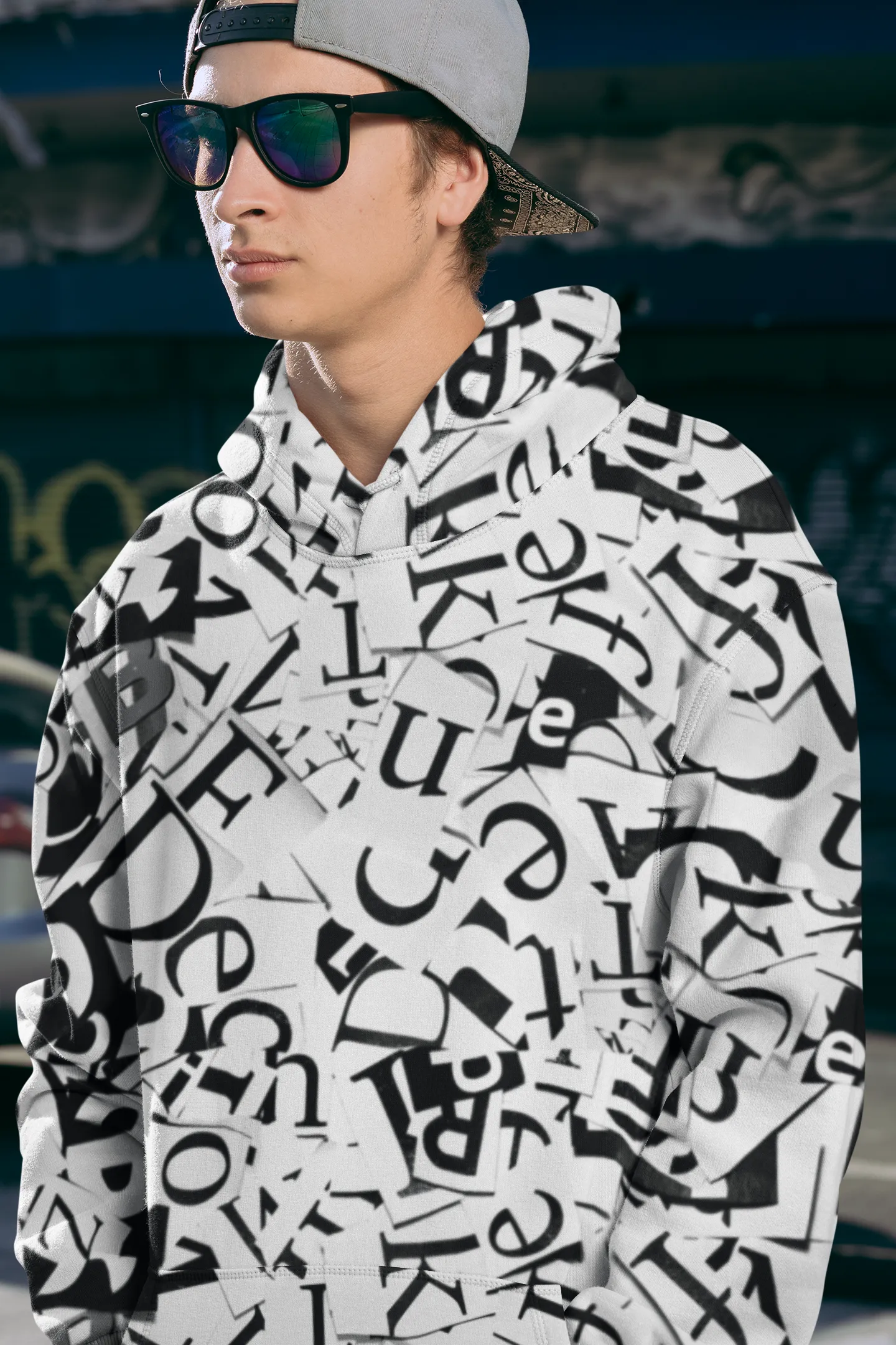 Unisex Black and White Creative Font Hoodie with Kangaroo Pockets, Unique Sleek and Comfortable