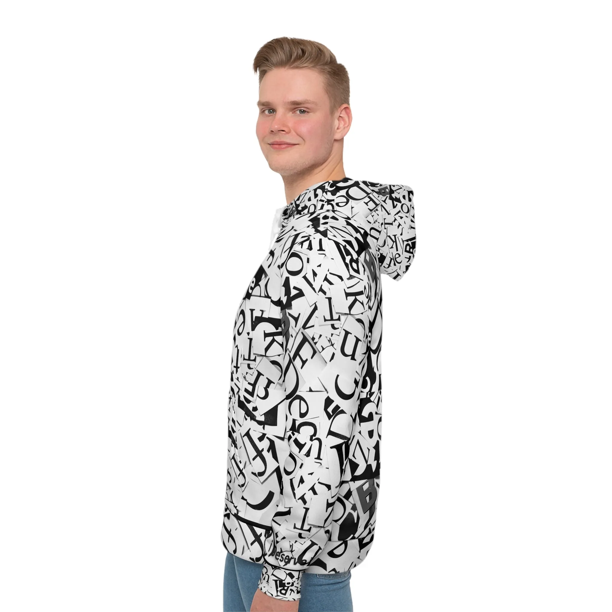 Unisex Black and White Creative Font Hoodie with Kangaroo Pockets, Unique Sleek and Comfortable