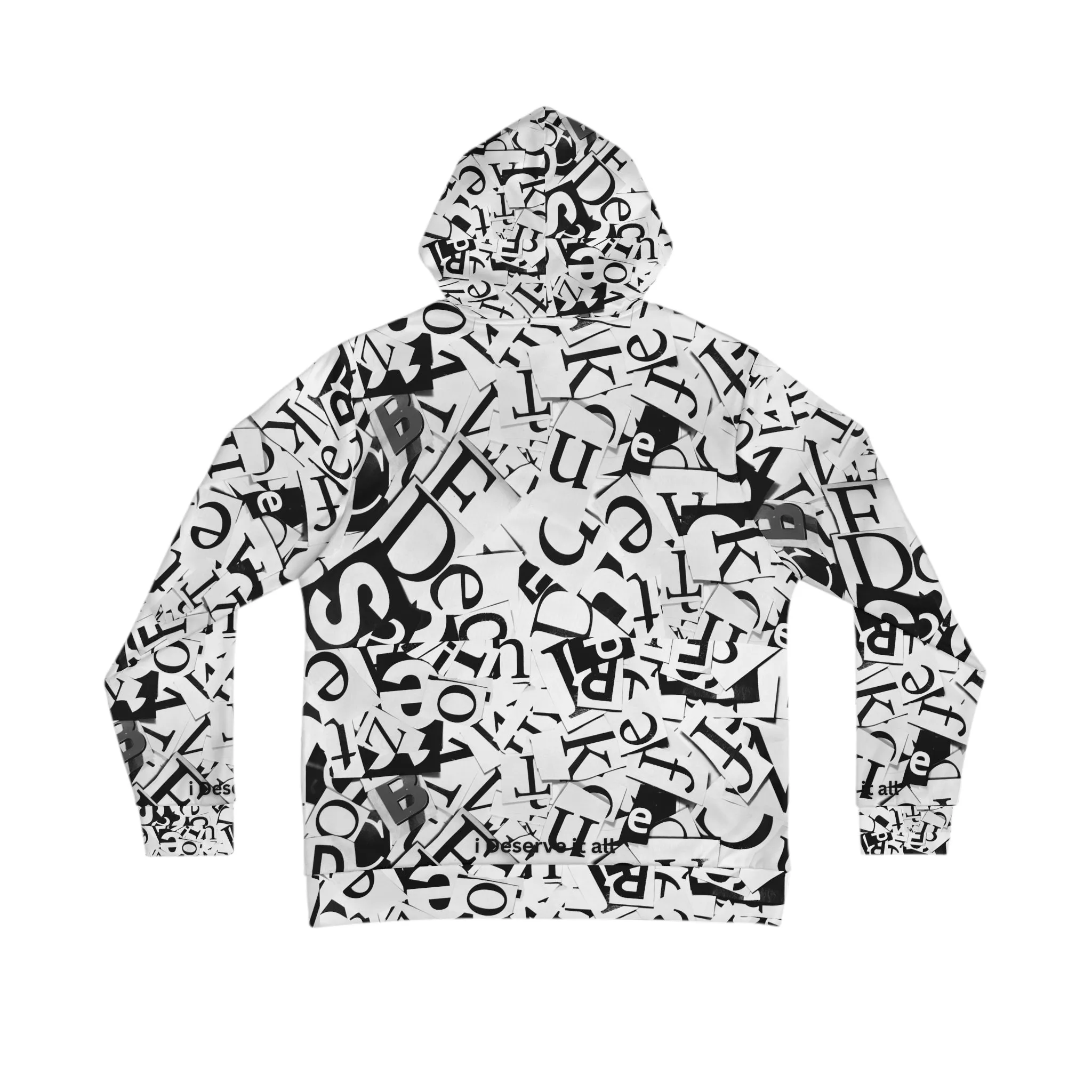 Unisex Black and White Creative Font Hoodie with Kangaroo Pockets, Unique Sleek and Comfortable