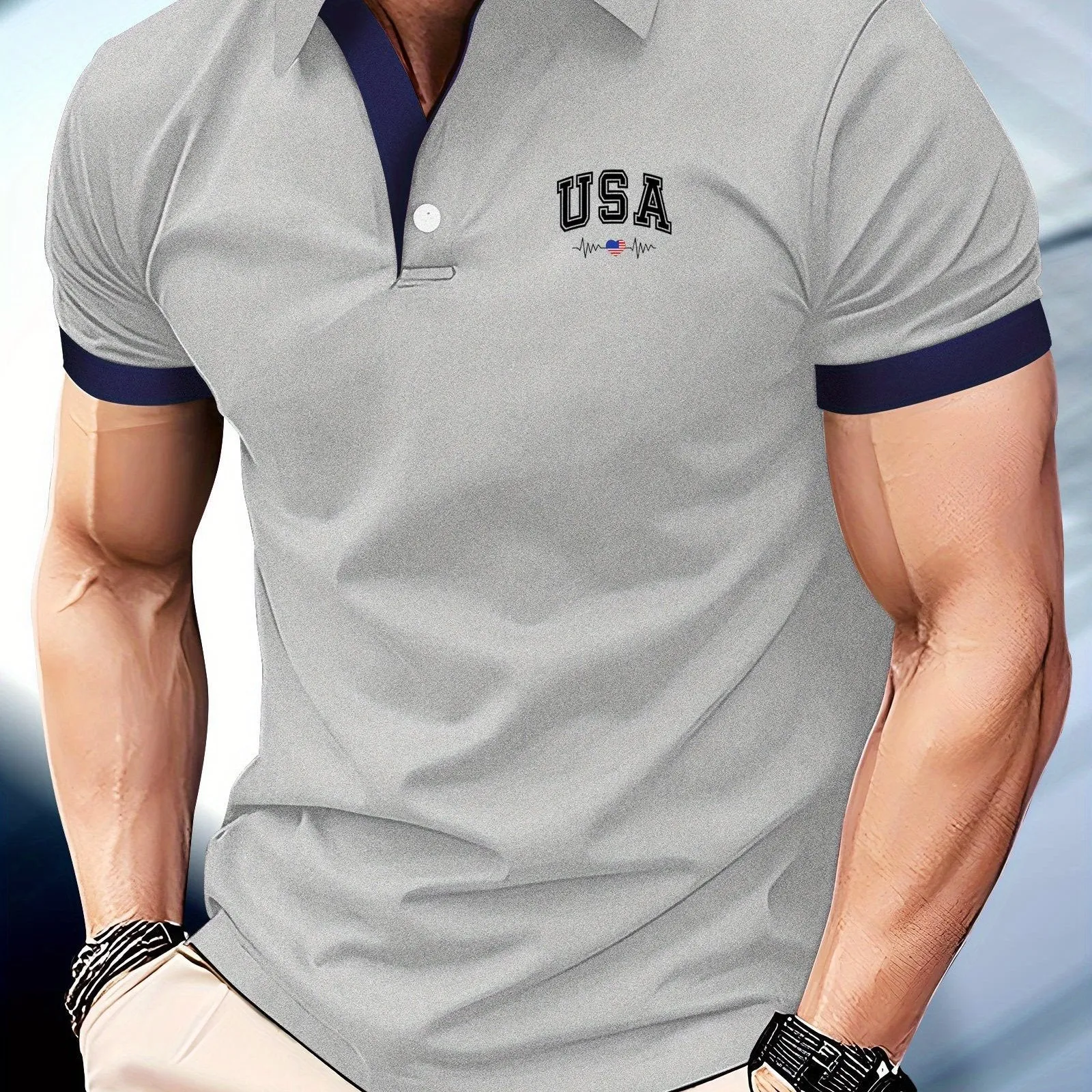 USA Heart Print Mens Golf Shirt Stylish Summer Comfort