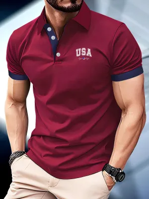 USA Heart Print Mens Golf Shirt Stylish Summer Comfort