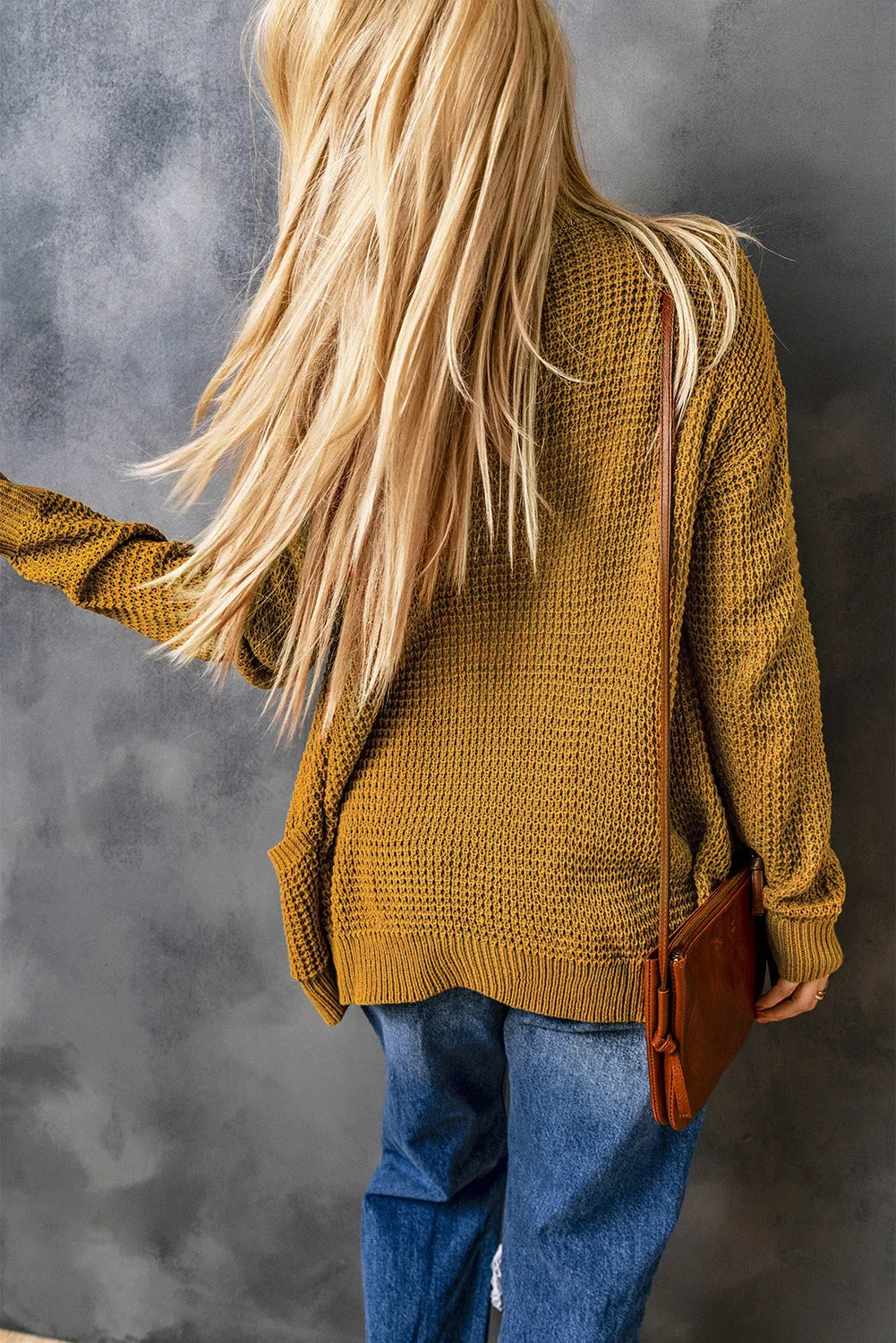 White Label Drop Shoulder Button Down Pocketed Knit V Neck Cardigan Mustard or Green